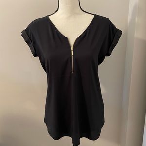 Silk Black Top w/ Gold Zipper Detail from Express